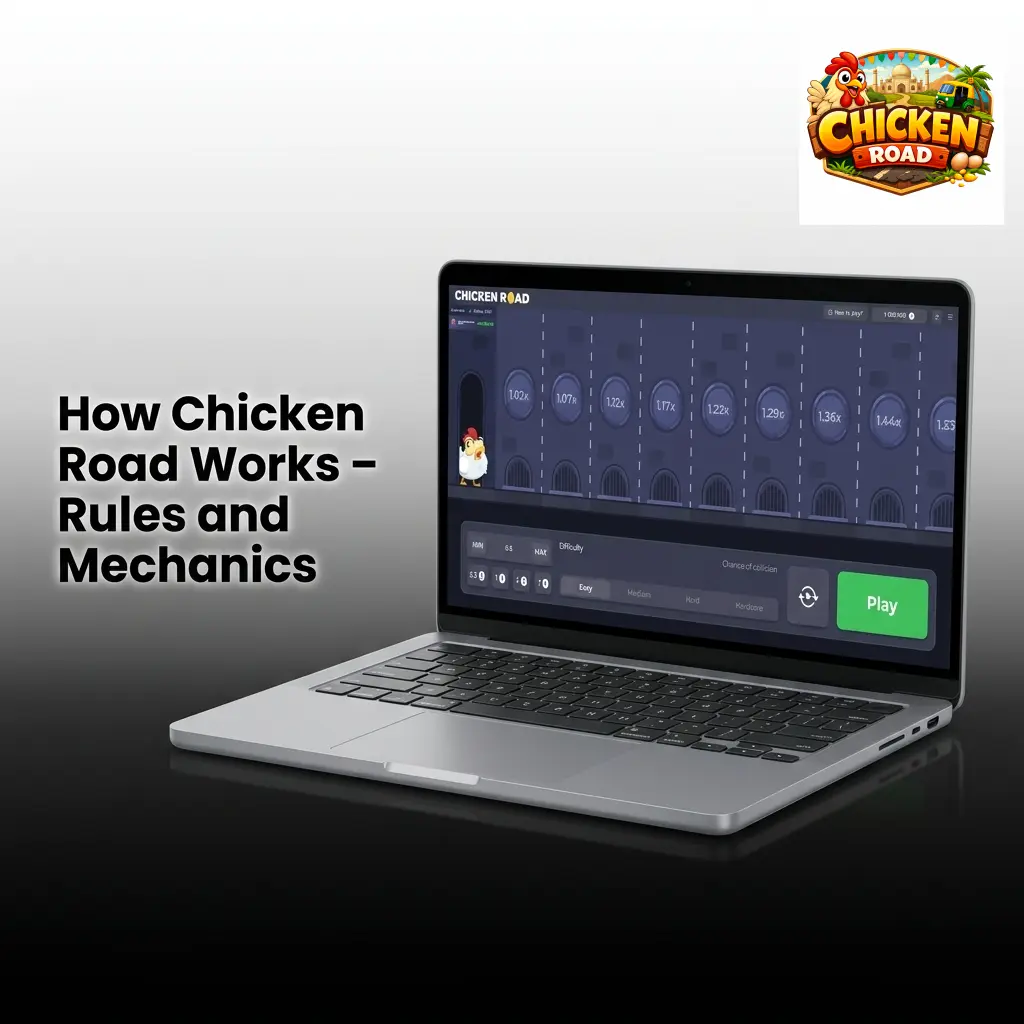 Chicken Road game showing a chicken crossing hot frying pans with growing multipliers and cash-out mechanics